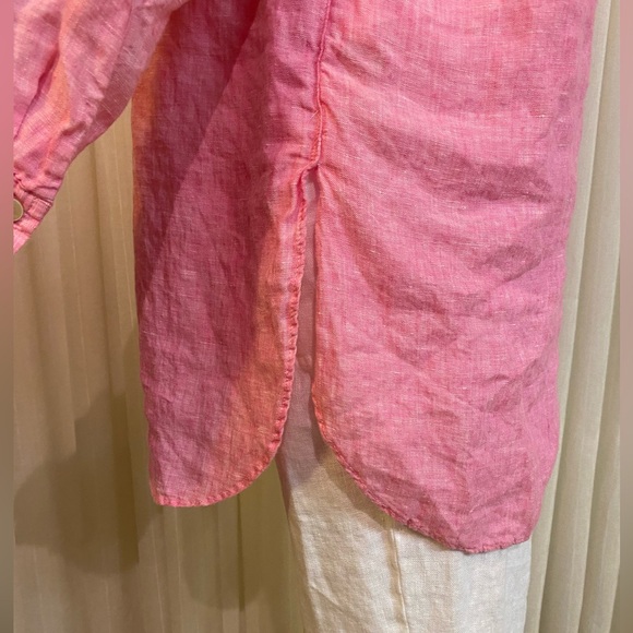 Lilly Pulitzer Linen Deanna Popover Blouse Pink Sunset Hi-Low Shirt Tail Size 12 - Picture 8 of 15